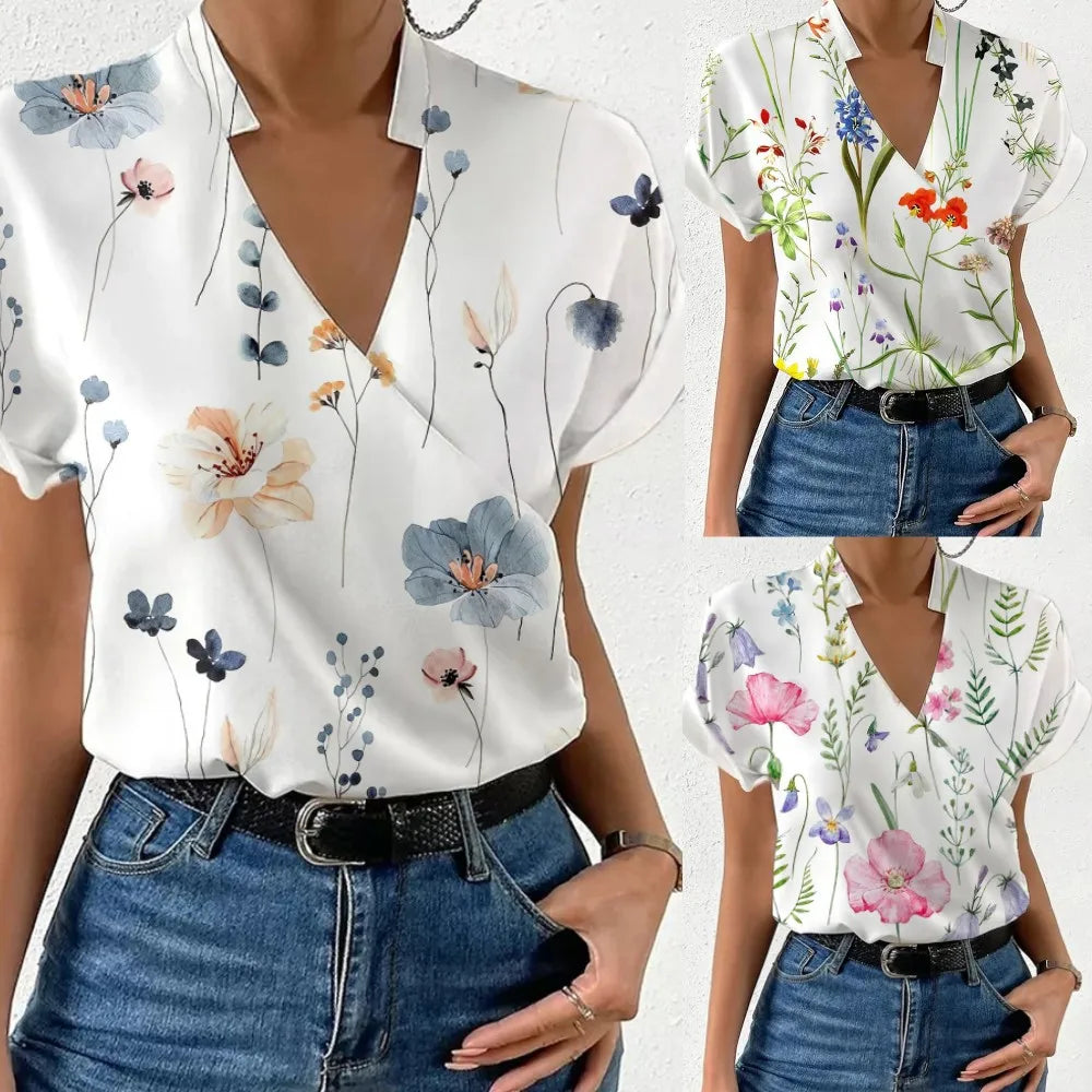 Stand Collar Printed Blouse