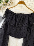 Off Shoulder Polka Dot Long Sleeved Blouse