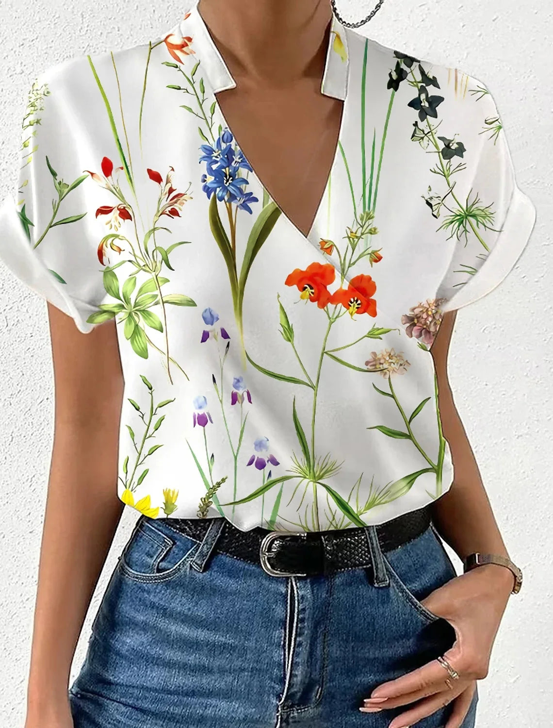 Stand Collar Printed Blouse