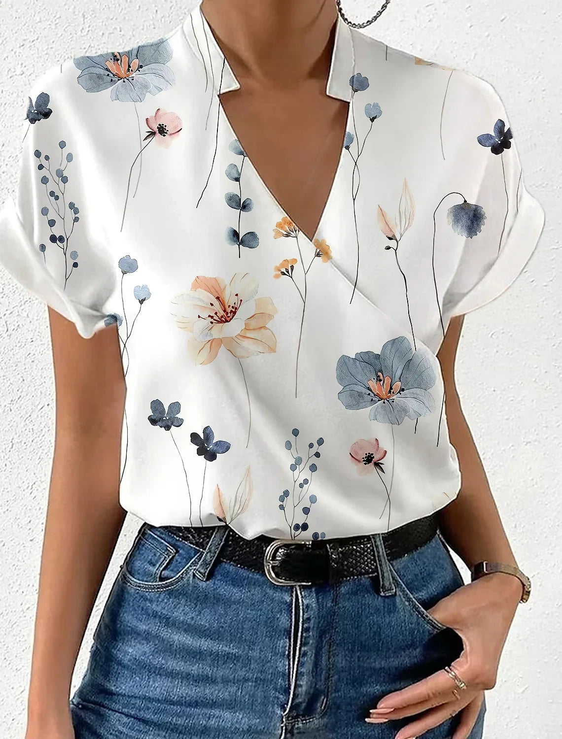 Stand Collar Printed Blouse