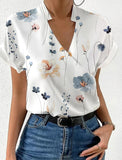 Stand Collar Printed Blouse