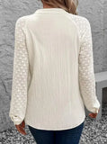Raglan Lace-Sleeve Button Down Blouse w/ Mandarin Collar
