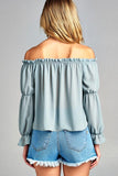 Puff Long Sleeve Front Tie Off Shoulder Top