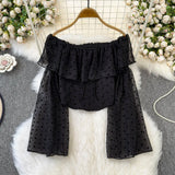 Off Shoulder Polka Dot Long Sleeved Blouse