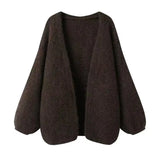 Knitted Cardigan Sweater w/ Lantern Sleeve
