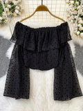 Off Shoulder Polka Dot Long Sleeved Blouse