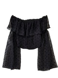 Off Shoulder Polka Dot Long Sleeved Blouse
