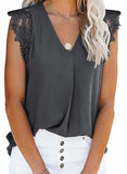 Lace Sleeve Pleated Tank