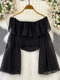 Off Shoulder Polka Dot Long Sleeved Blouse