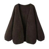 Knitted Cardigan Sweater w/ Lantern Sleeve