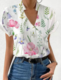 Stand Collar Printed Blouse