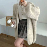 Knitted Cardigan Sweater w/ Lantern Sleeve