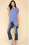 Short Sleeve Back Slit Top With Rolled Sleeves