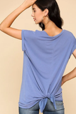 Short Sleeve Back Slit Top With Rolled Sleeves